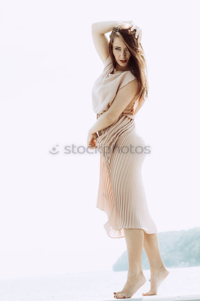 Similar – Image, Stock Photo Happy girl posing on the stones of a river