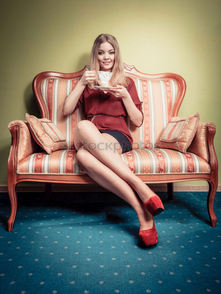 Similar – Image, Stock Photo red couch Sofa Red Velvet