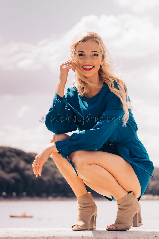 Similar – Portrait of a young fit beautiful healthy blonde woman posing