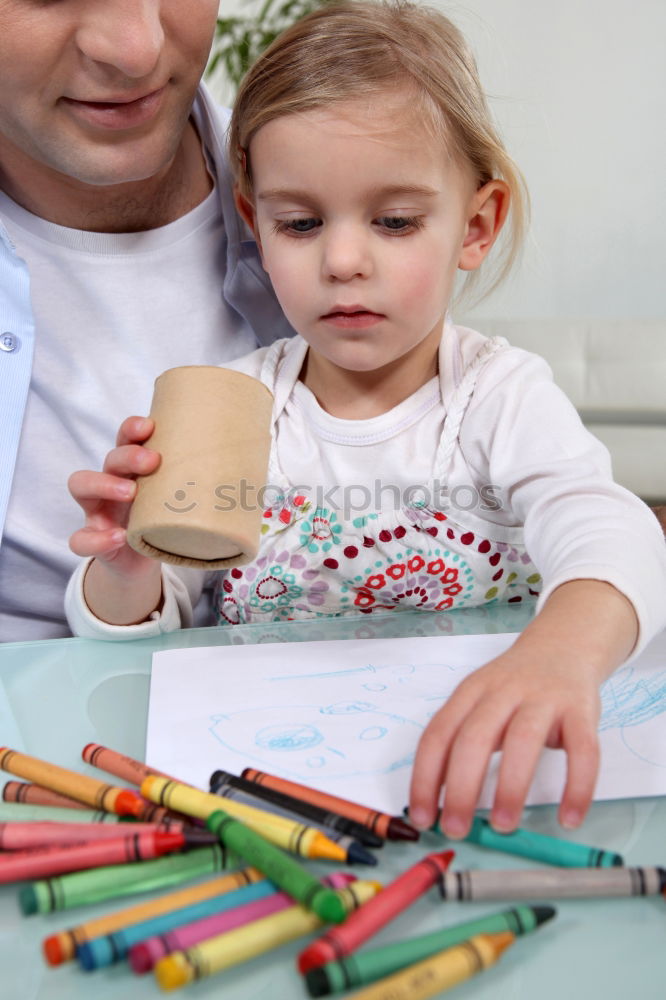 Similar – Image, Stock Photo Mom with little daughter drawing the colorful pictures