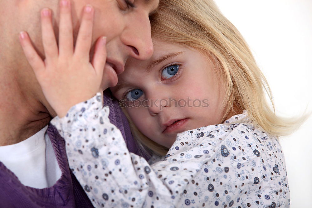Similar – Image, Stock Photo sad son hugging his dad near wall at the day time