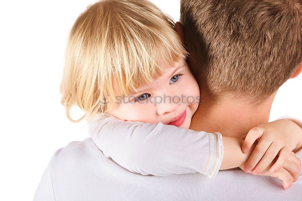 Similar – Image, Stock Photo sad son hugging his dad near wall at the day time