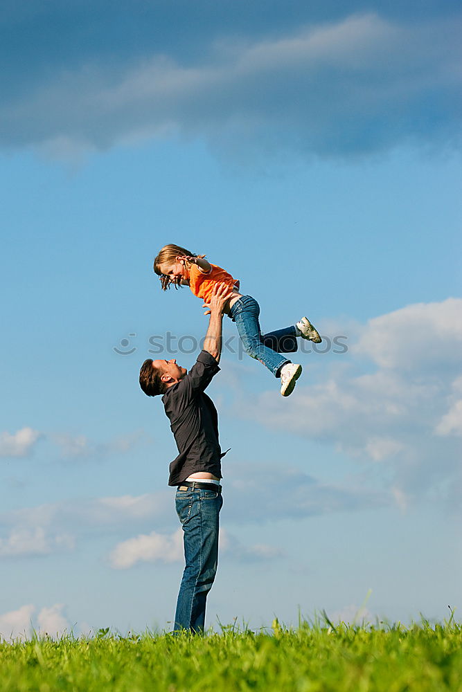 Similar – Image, Stock Photo Father and daughter playing with cardboard toy airplane