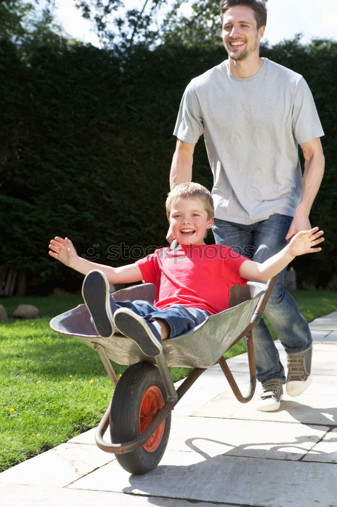 Similar – Image, Stock Photo Father and son running in the park.