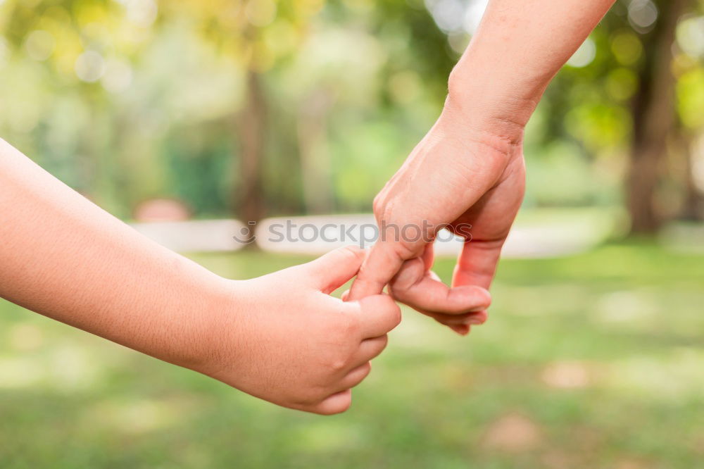 Similar – Image, Stock Photo Back view of child and senior man holding hand