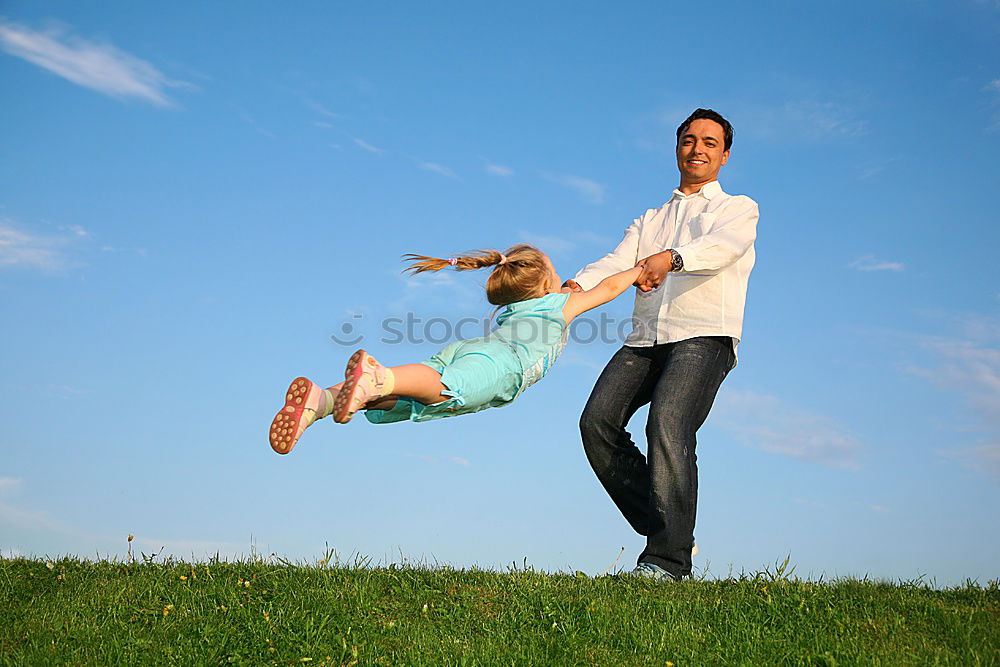 Similar – Image, Stock Photo Father and son playing on the beach at the day time.