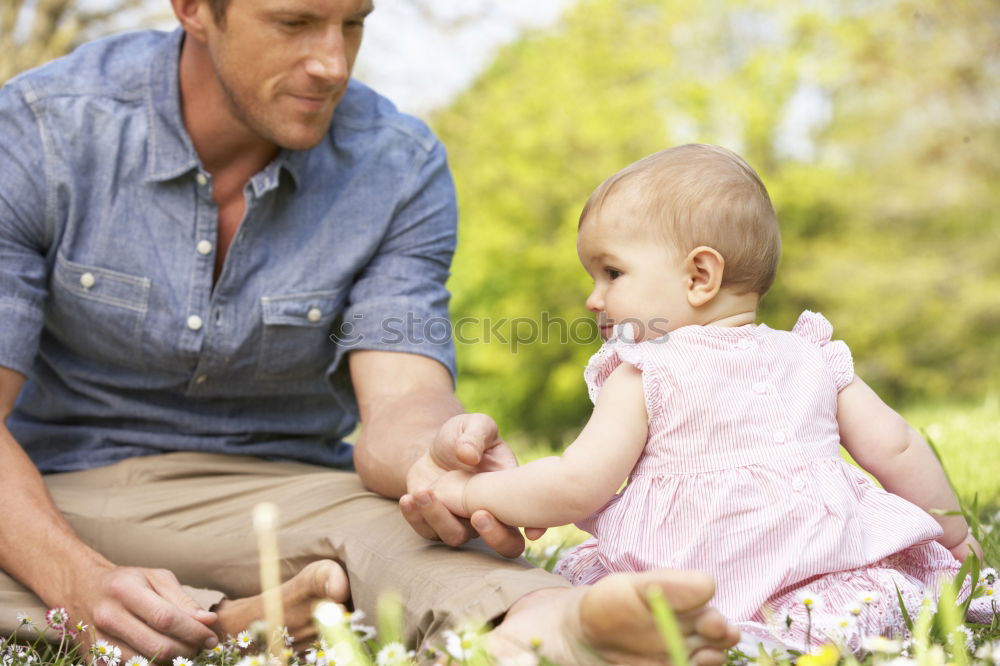 Similar – Image, Stock Photo Father showing grasshopper to children