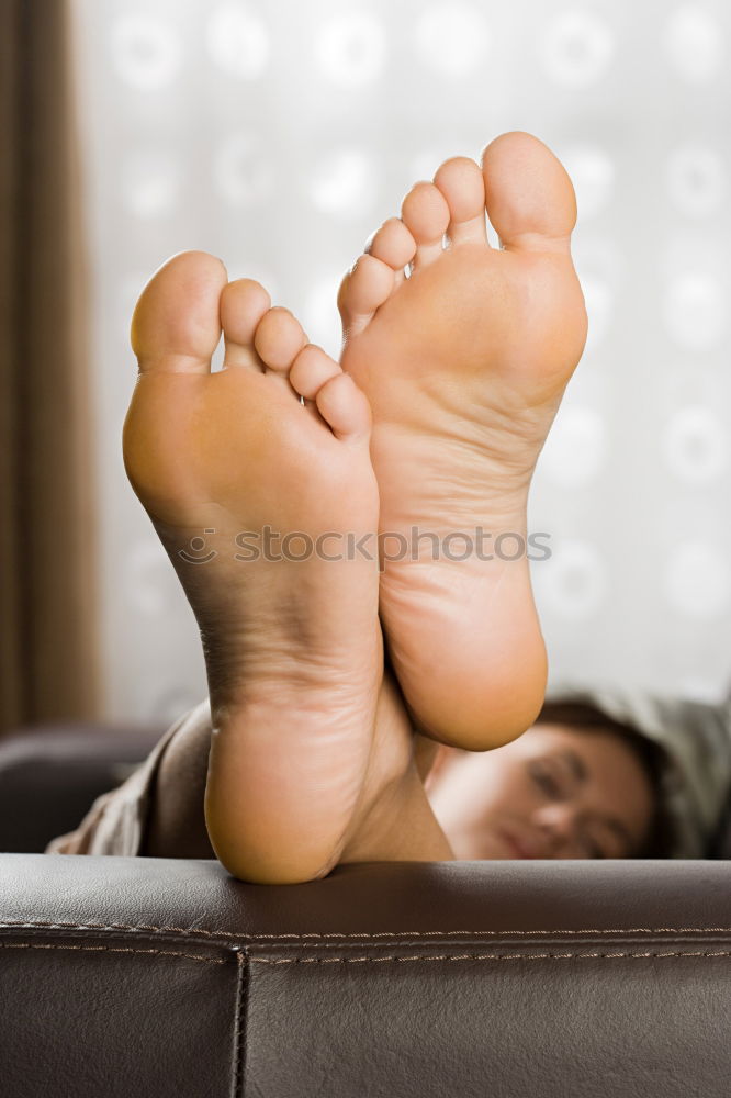 Similar – Happy children sitting on the bed barefoot.