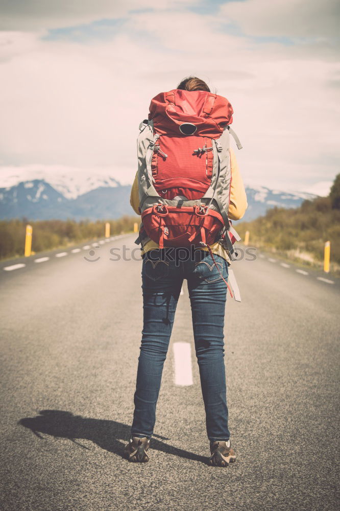 Similar – Foto Bild Porträt eines jungen Mannes mit Wanderrucksack, Norwegen