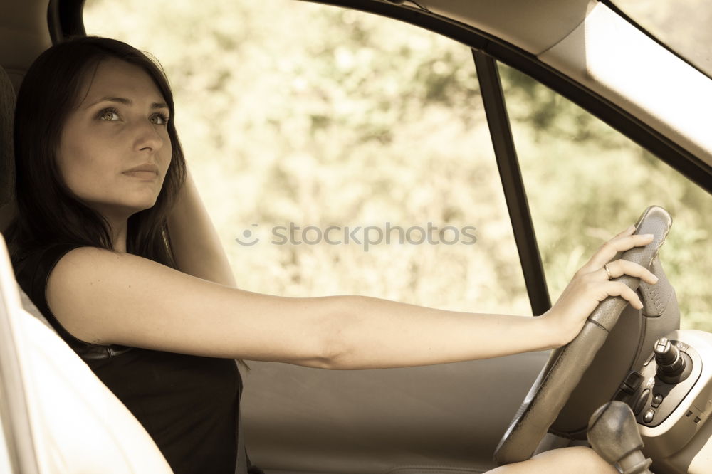 Similar – Image, Stock Photo funny child girl playing driver, sitting on front seat in car