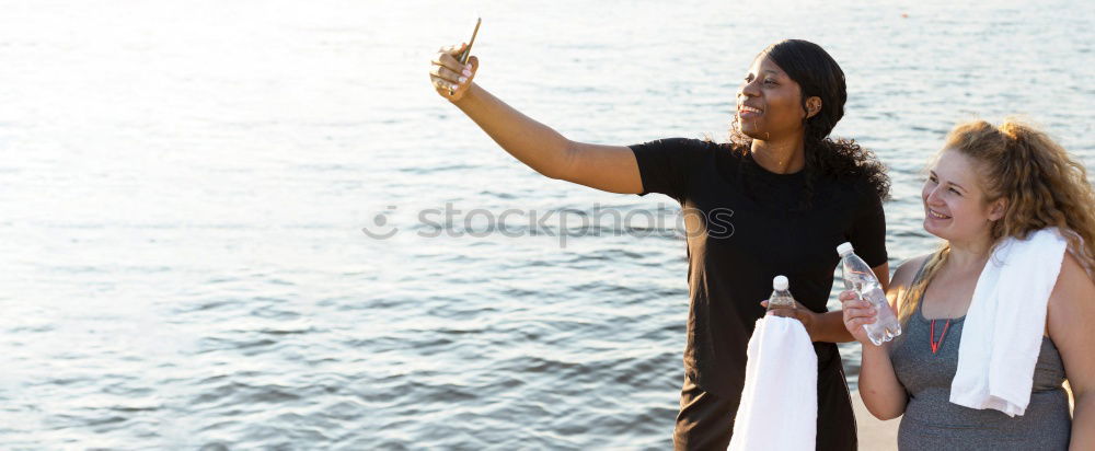 Image, Stock Photo Mother and son pointing a place near the sea