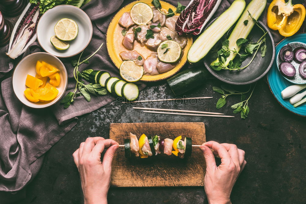 Similar – Image, Stock Photo Female hands marinate chicken fillet