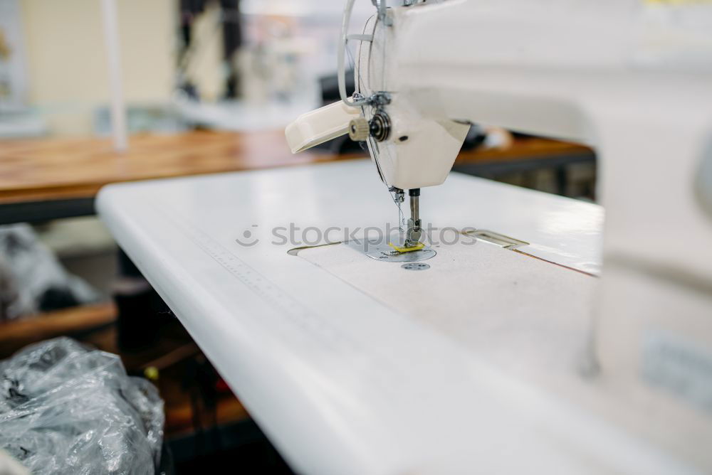 Image, Stock Photo Desk of fashion designer with sewing machine and tools