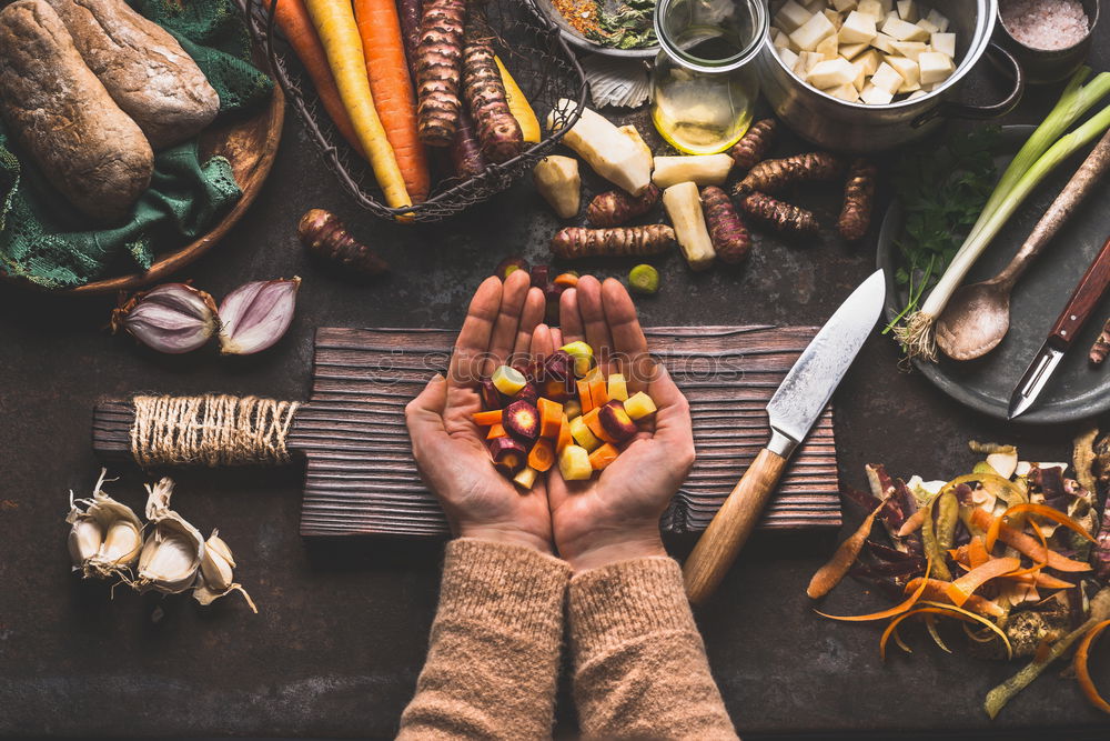 Similar – Image, Stock Photo Empty black frying pan and vegetables