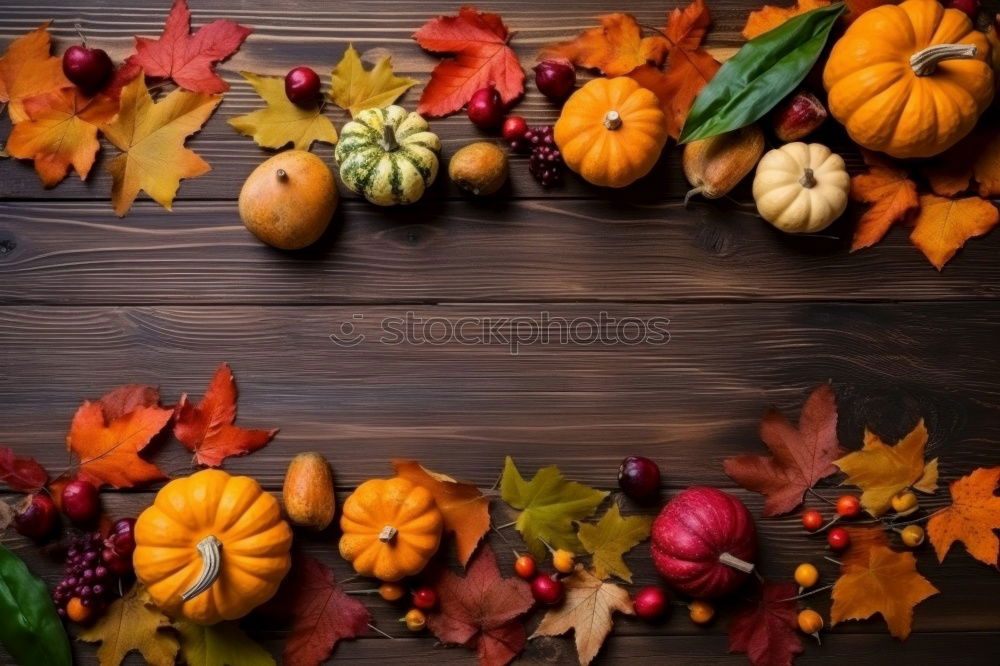 top view of cozy autumn breakfast on table