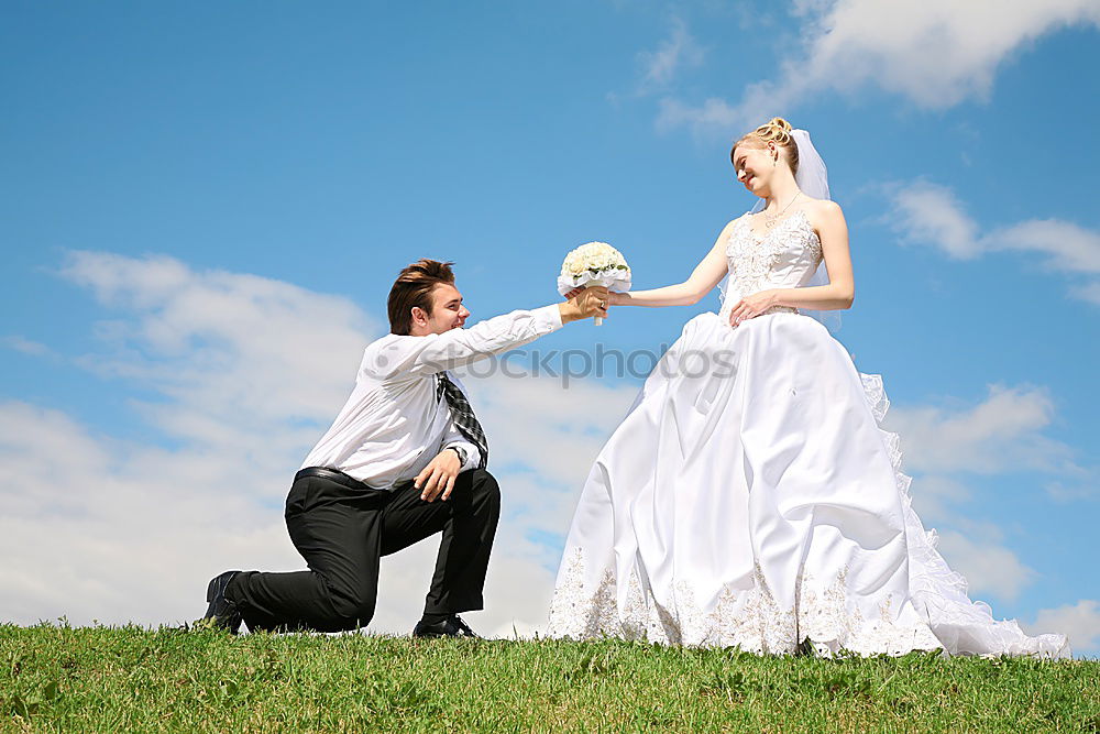 Image, Stock Photo Just married couple together in poplar background