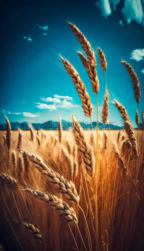 Special light above a grain field, ears of corn in the last light