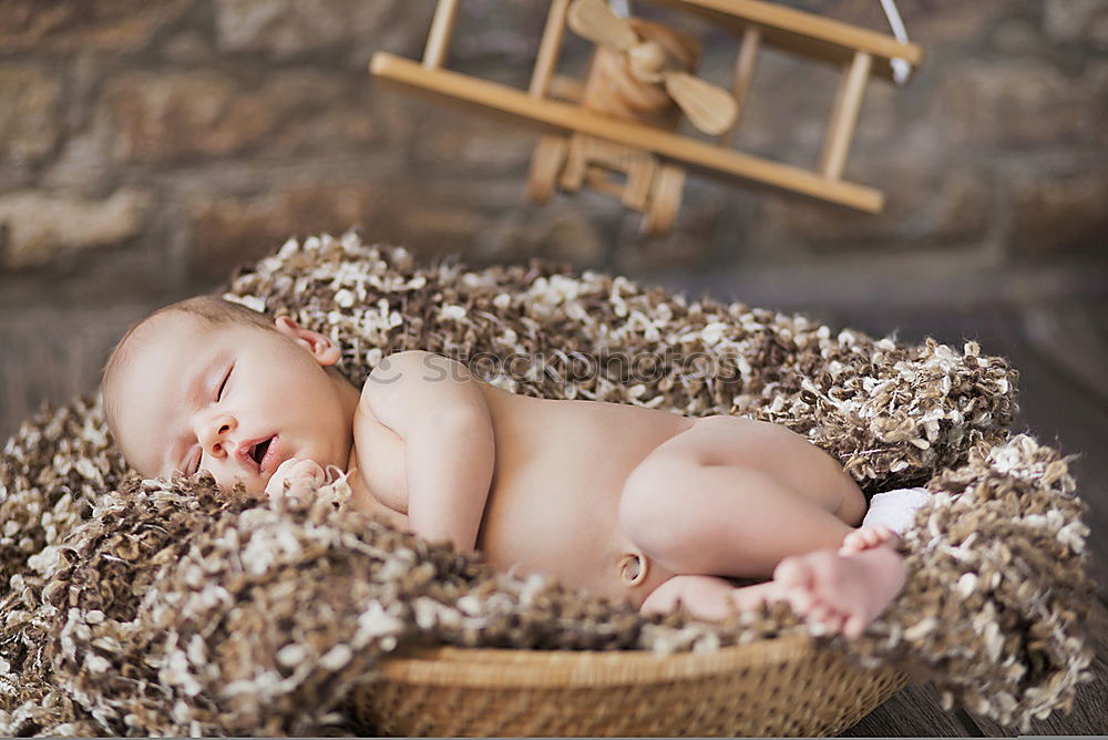 Image, Stock Photo Newborn baby resting lying above of travel suitcase