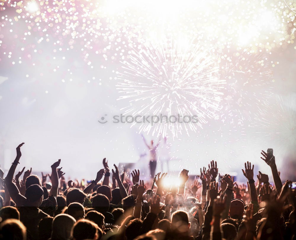 Similar – Image, Stock Photo Crowd with hands up during a concert.