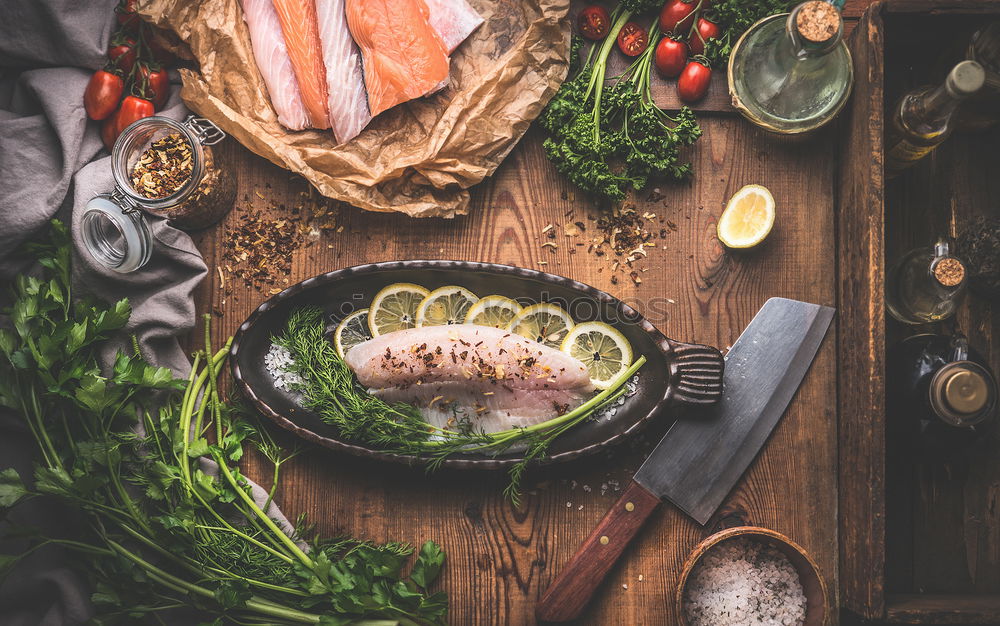 Similar – Image, Stock Photo Roasted pork and kitchen knife on cutting board