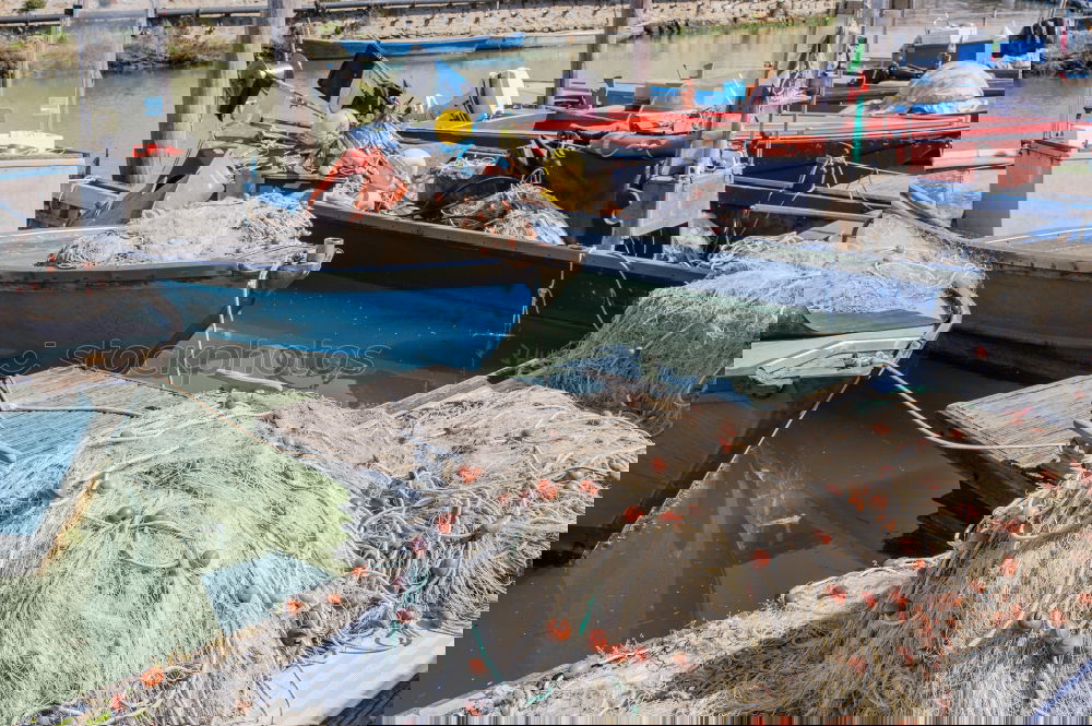 Similar – Image, Stock Photo Fishnets on fish boat. Day light.
