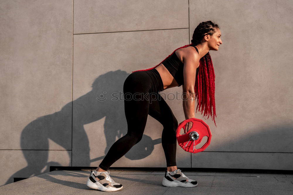 Similar – Image, Stock Photo athletic woman doing her stretching routine