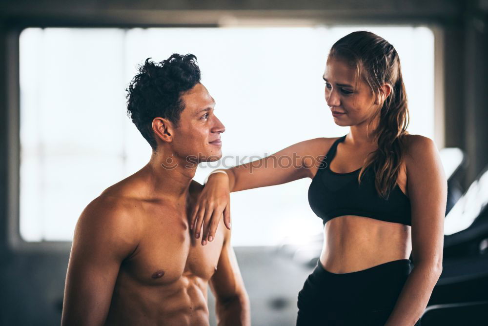 Image, Stock Photo Fit happy caucasian adult couple together on the beach