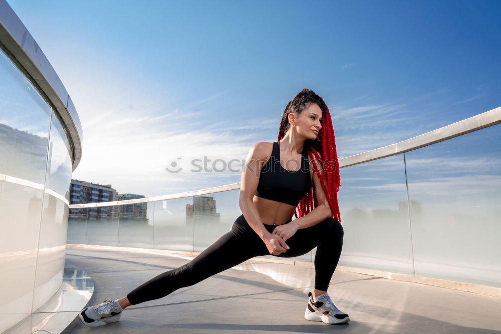 Similar – young woman runner having a rest outdoors