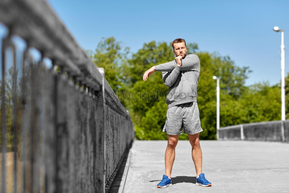 Similar – Image, Stock Photo Man is doing stretching and warm up for intense sports workout