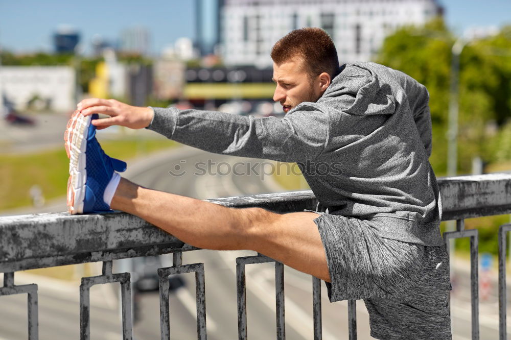 Similar – Image, Stock Photo Black man doing stretching after running outdoors