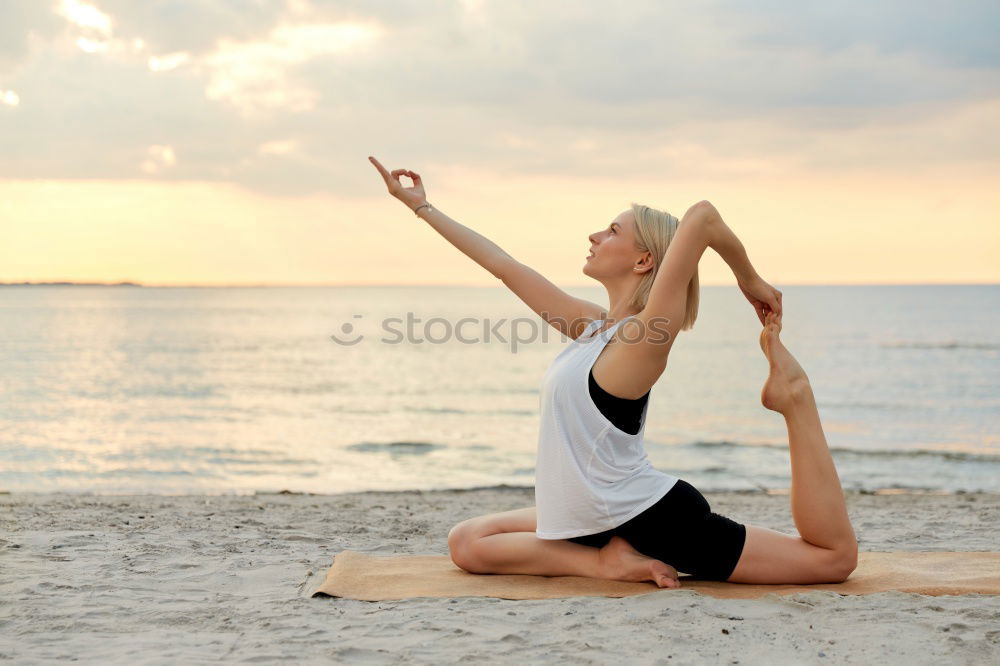 Similar – Image, Stock Photo Caucasian blonde woman practicing yoga in the beach