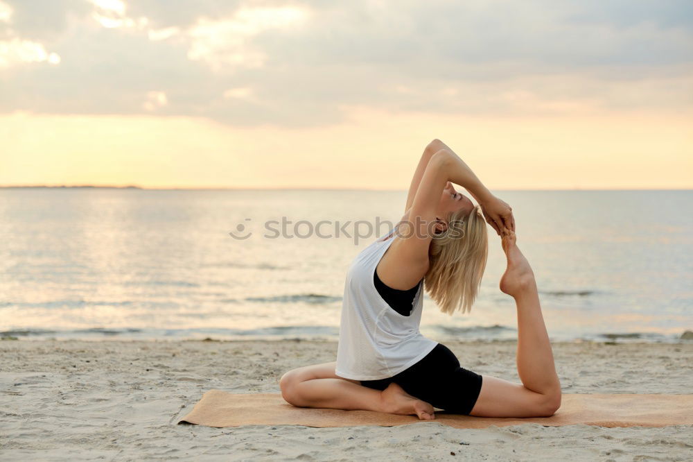 Similar – Image, Stock Photo Caucasian blonde woman practicing yoga in the beach