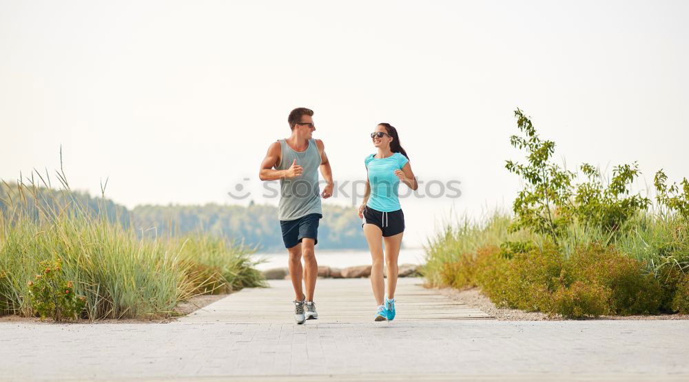 Similar – Image, Stock Photo Senior man and happy child running on nature path