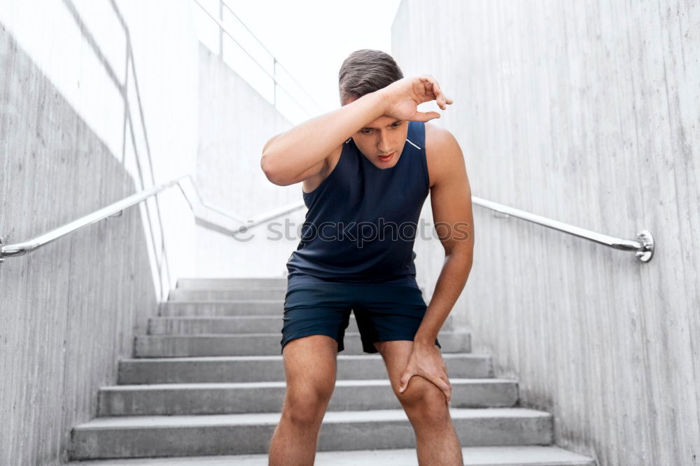 Similar – Image, Stock Photo Black man doing stretching after running outdoors