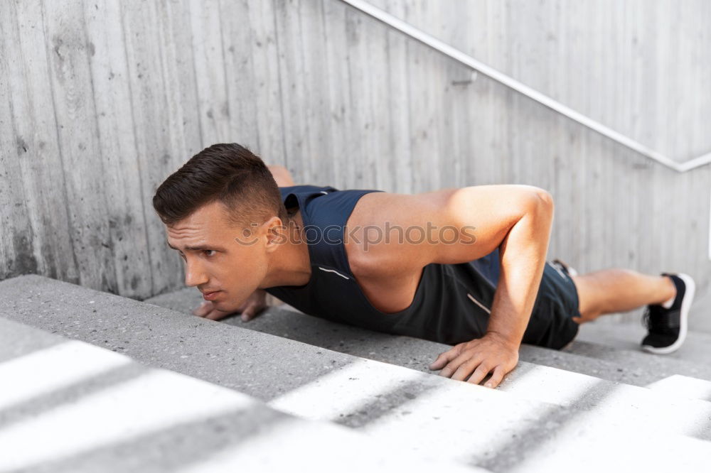 Similar – Image, Stock Photo Man with barbell on a bench press training
