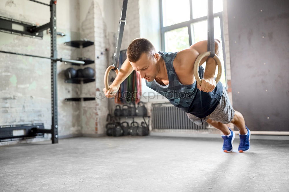 Similar – Image, Stock Photo Man doing suspension training with fitness straps