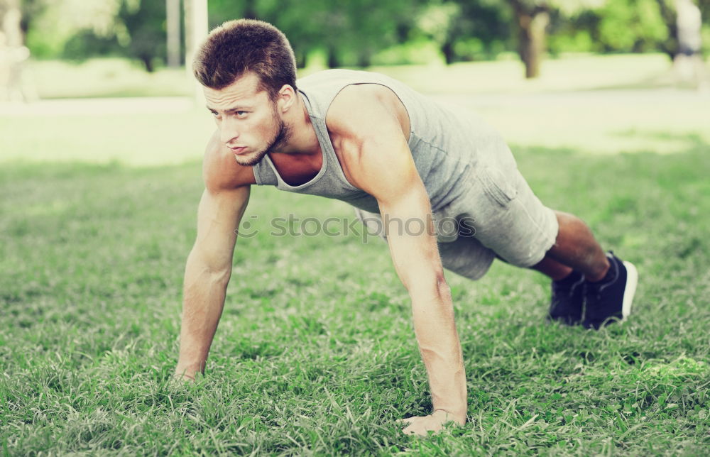 Similar – Image, Stock Photo Fitness black man exercising push ups outdoors