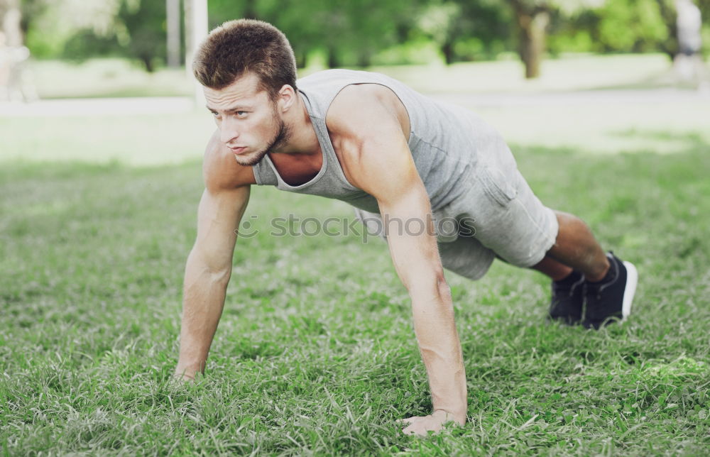 Similar – Image, Stock Photo Fitness black man exercising push ups outdoors