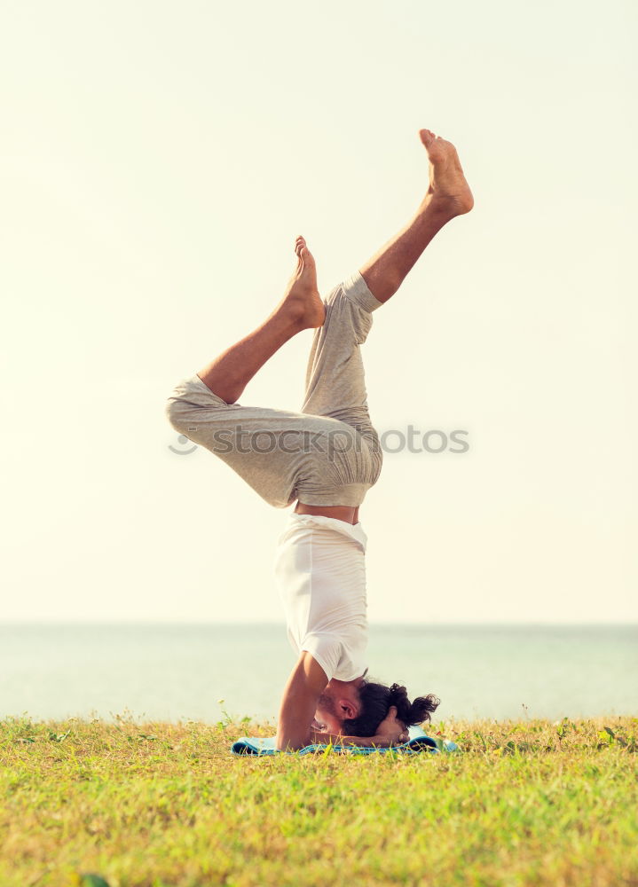 Similar – Image, Stock Photo Caucasian blonde woman practicing yoga in the beach