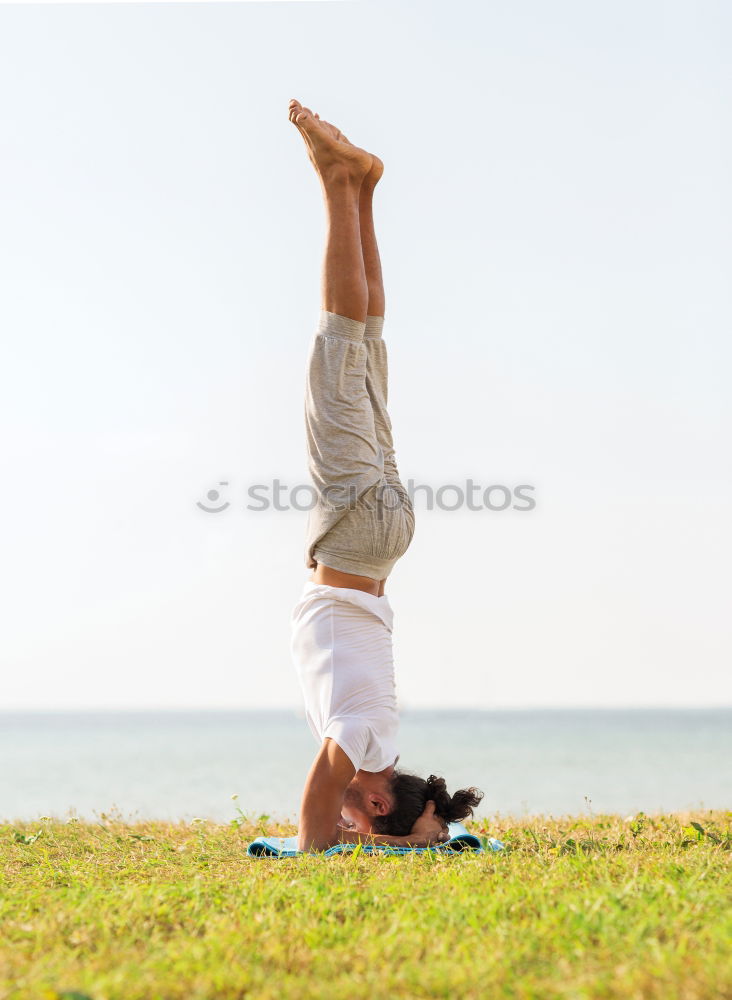 Similar – Image, Stock Photo Caucasian blonde woman practicing yoga in the beach