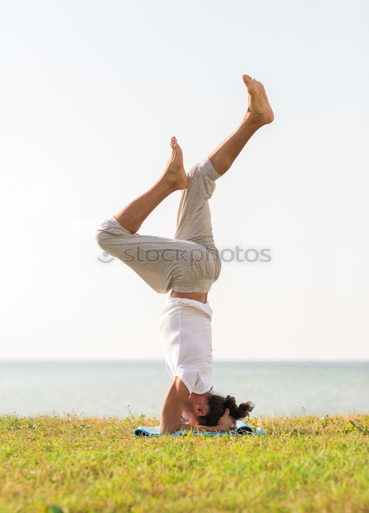 Similar – Image, Stock Photo Caucasian blonde woman practicing yoga in the beach