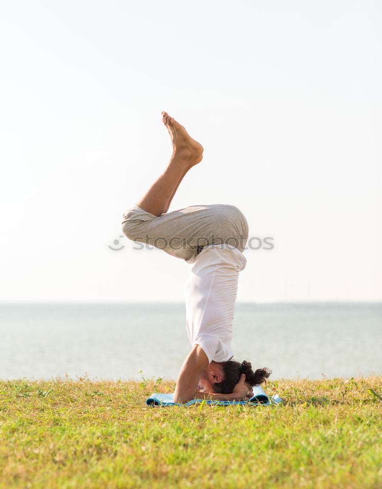 Similar – Image, Stock Photo Caucasian blonde woman practicing yoga in the beach