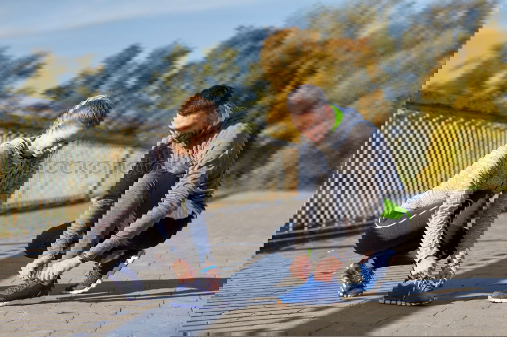 Image, Stock Photo Sporty active couple on a seafront promenade