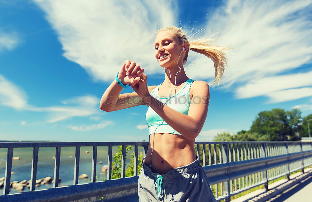 Similar – Female young athlete doing interval training on stairs