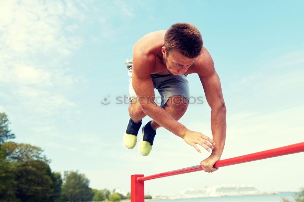 Similar – Image, Stock Photo Disabled man athlete stretching with leg prosthesis.