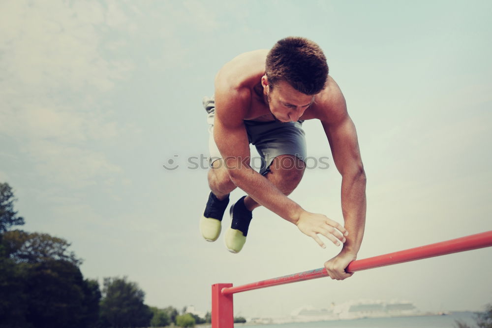 Similar – Image, Stock Photo Disabled man athlete stretching with leg prosthesis.