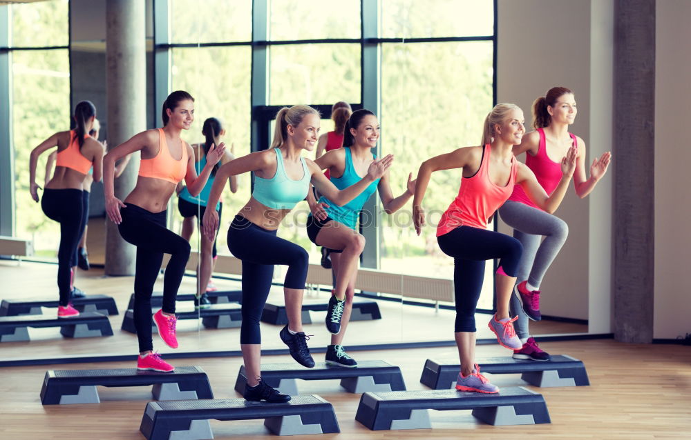 Similar – Image, Stock Photo People legs over steppers training in aerobic class