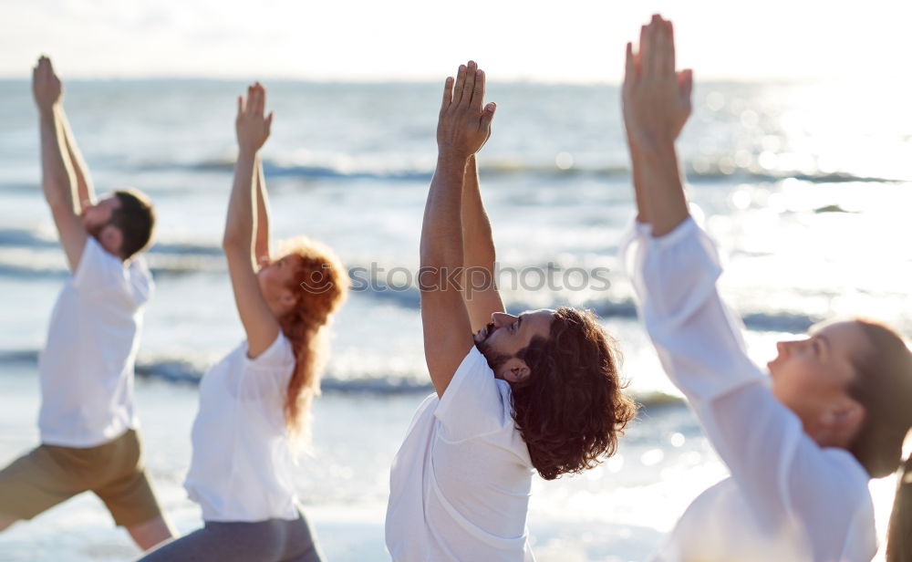 Similar – Image, Stock Photo Mother and daughter doing yoga exercises on the beach.