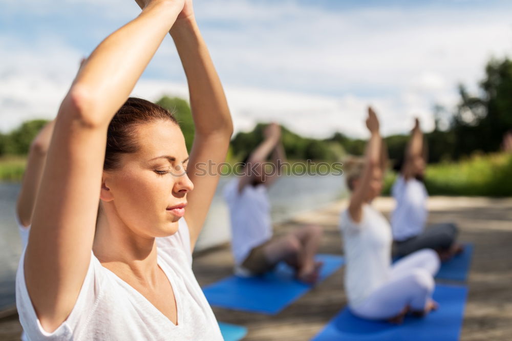 Similar – Image, Stock Photo Woman resting and drinking water with towel after workout