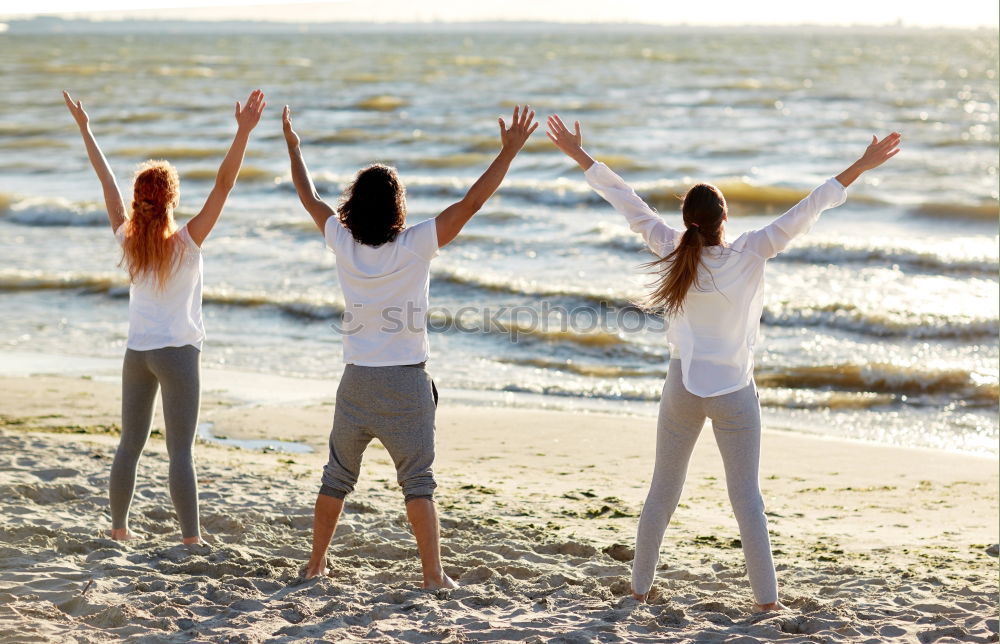 Similar – Image, Stock Photo Group of happy friends celebrating with drinks in sunset